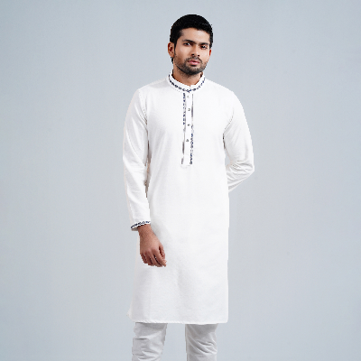 Picture of White Cotton Flow Panjabi(White)