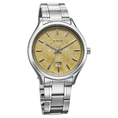 Picture of Titan Palette Of Time Quartz Analog with Date Yellow Dial Stainless Steel Strap Watch For Men
