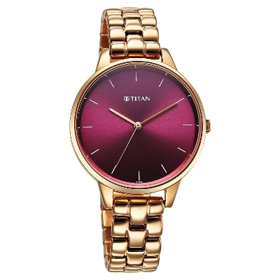 Picture of Titan Neo Quartz Analog Maroon Dial Rose Gold Metal Strap Watch For Women