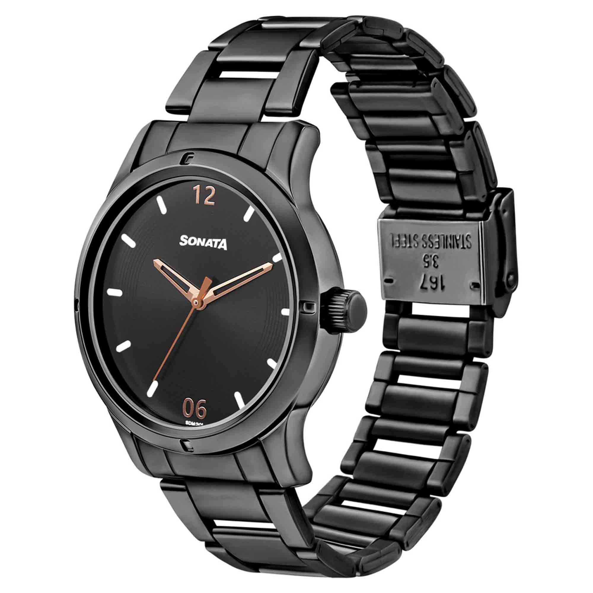 Picture of Sonata Women of Steel Black Dial Stainless Steel Strap Watch for Women