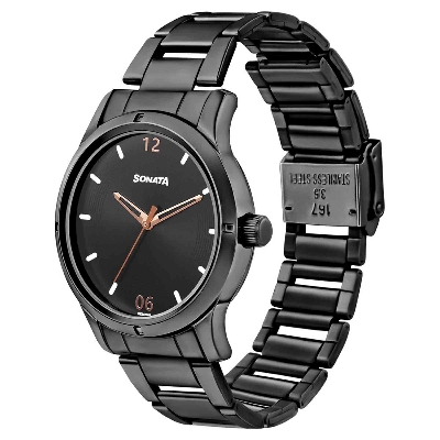 Picture of Sonata Women of Steel Black Dial Stainless Steel Strap Watch for Women