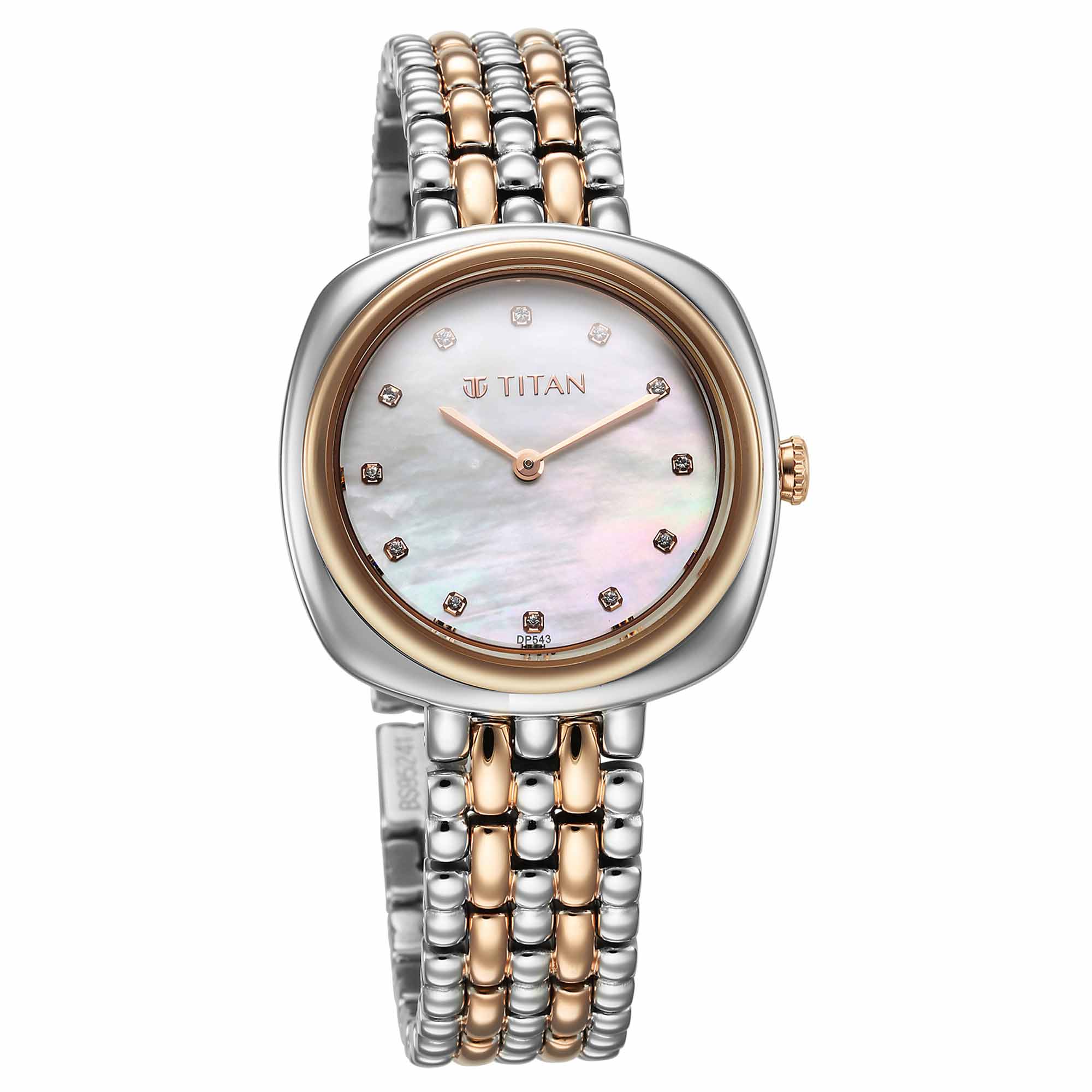 Picture of Titan Aura Quartz Analog White Mother Of Pearl Dial Rose Gold and Silver Stainless Steel Strap Watch for Women