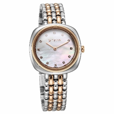 Picture of Titan Aura Quartz Analog White Mother Of Pearl Dial Rose Gold and Silver Stainless Steel Strap Watch for Women