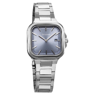 Picture of Titan Slim Square Quartz Analog with Date Blue Dial With Silver Color Stainless Steel Strap Watch For Women