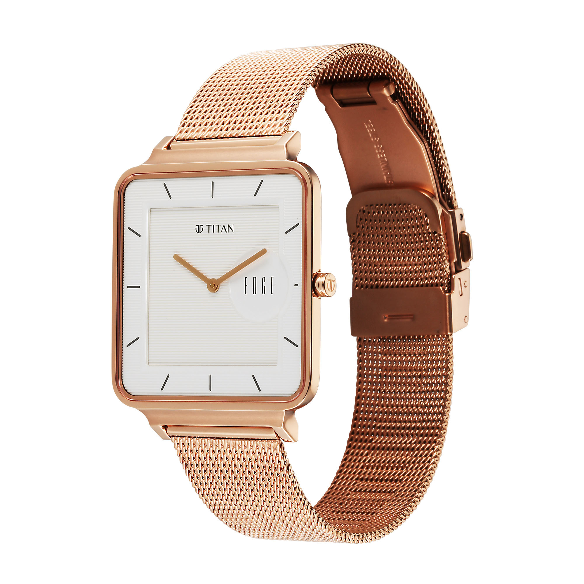 Picture of Titan Edge Quad Quartz Analog White Dial With Rose Gold Stainless Steel Strap Watch For Men