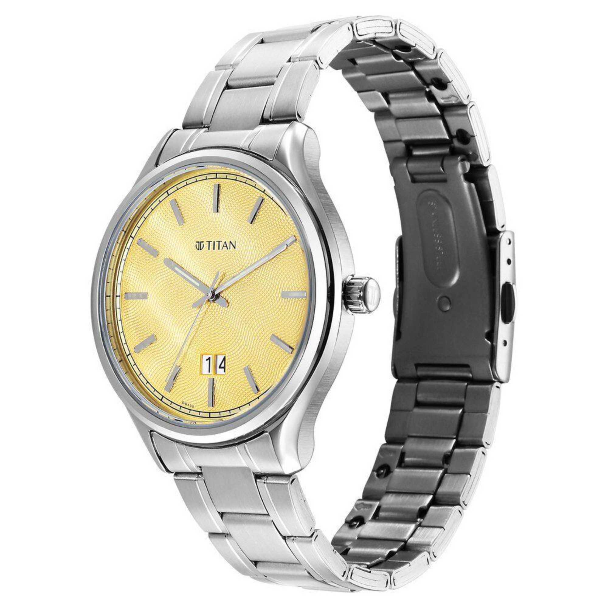 Picture of Titan Palette Of Time Quartz Analog with Date Yellow Dial Stainless Steel Strap Watch For Men