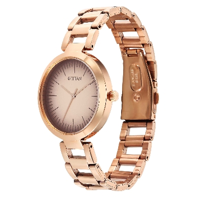 Picture of Titan Workwear Quartz Analog Beige Dial Rose Gold Stainless Steel Strap Watch for Women