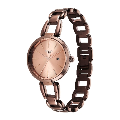 Picture of Titan Raga Viva Quartz Analog with Date Rose Gold Dial Brown Metal Strap Watch for Women