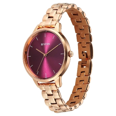 Picture of Titan Neo Quartz Analog Maroon Dial Rose Gold Metal Strap Watch For Women