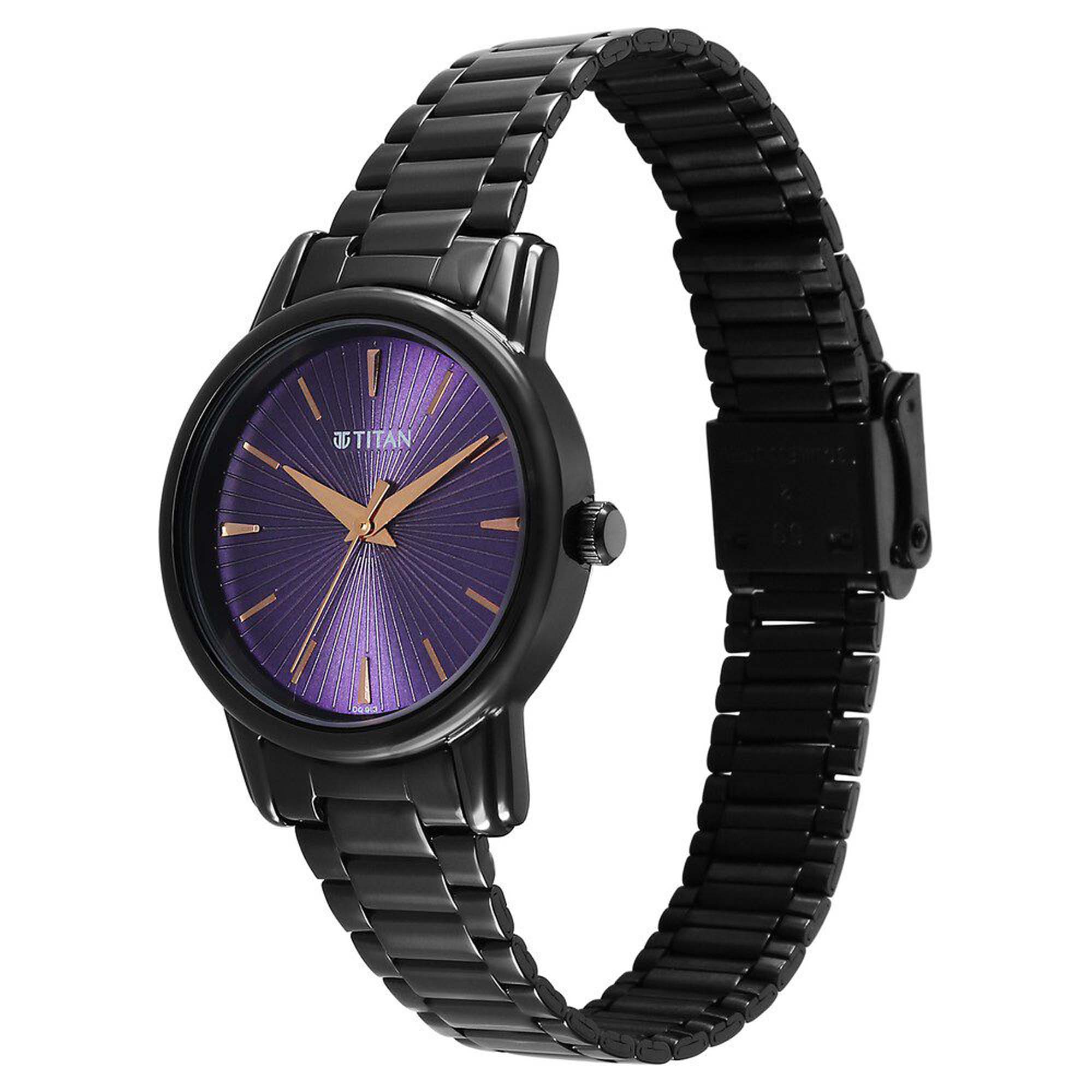 Picture of Titan Karishma Quartz Analog Purple Dial Black Stainless Steel Strap Watch For Women
