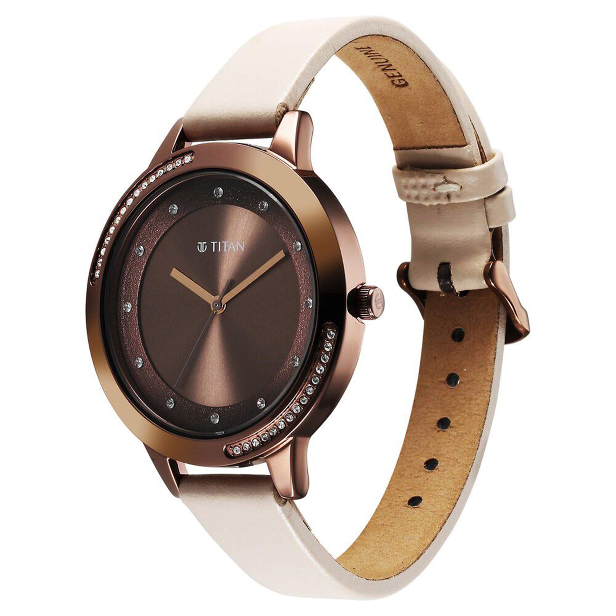 Picture of Titan Razzle Dazzle Quartz Analog Brown Dial Leather Strap Watch For Women