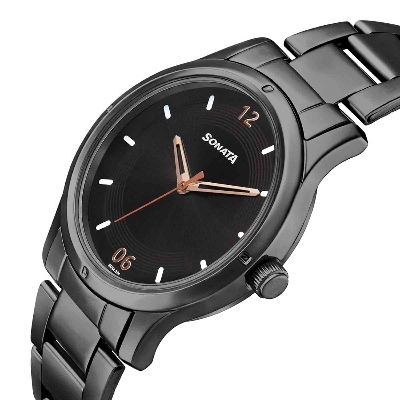 Picture of Sonata Women of Steel Black Dial Stainless Steel Strap Watch for Women