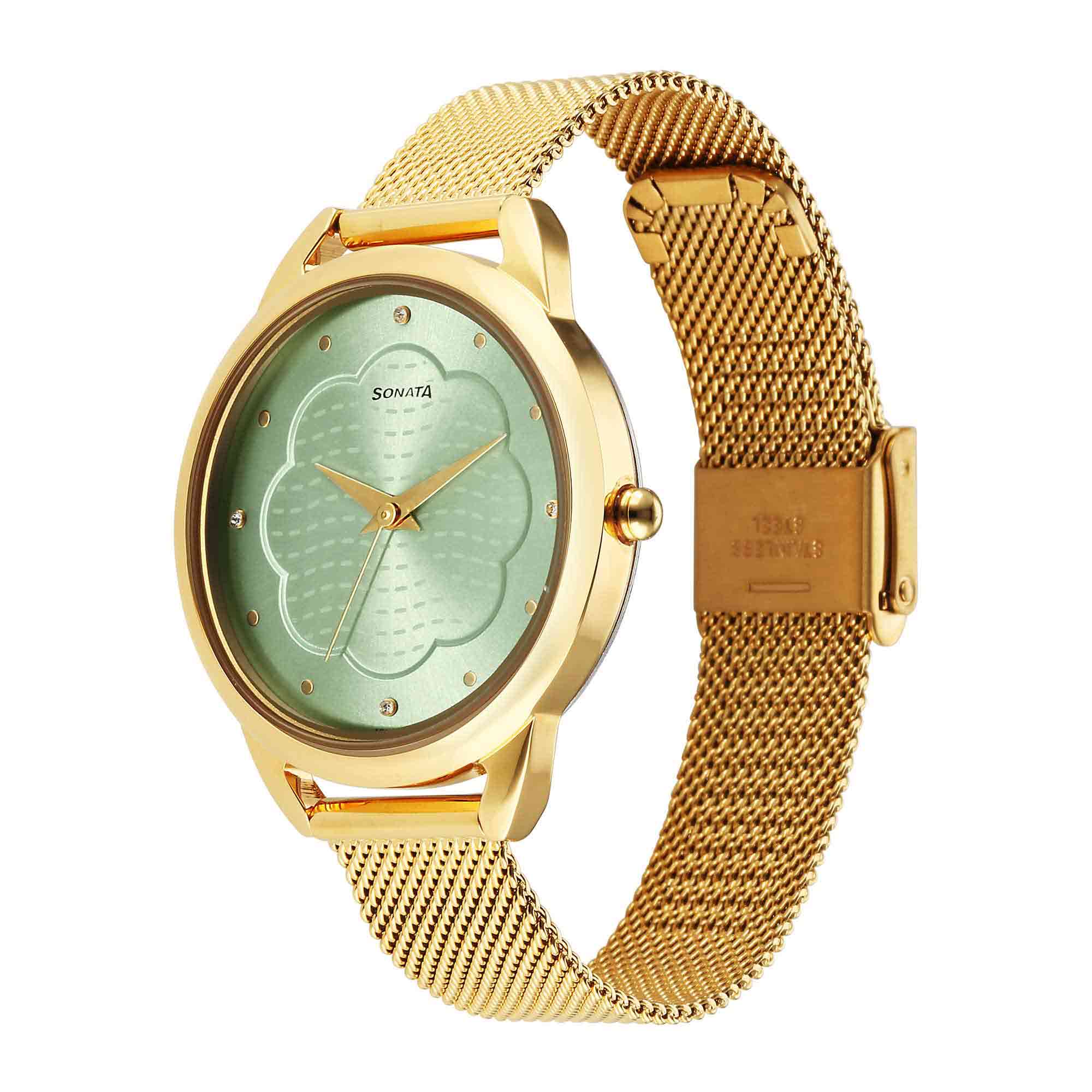 Picture of Sonata Wedding Quartz Analog Rose Gold Dial Stainless Steel Strap Watch for Women