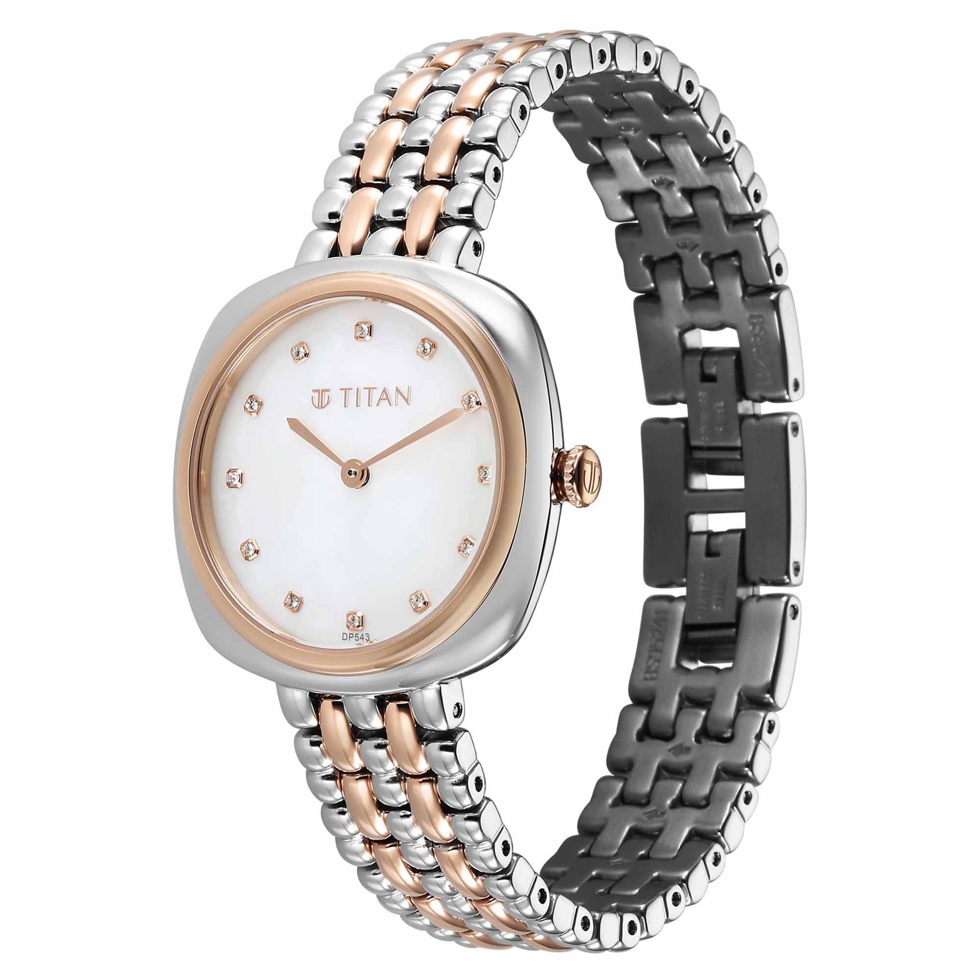 Picture of Titan Aura Quartz Analog White Mother Of Pearl Dial Rose Gold and Silver Stainless Steel Strap Watch for Women