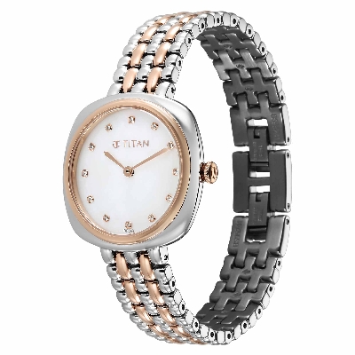 Picture of Titan Aura Quartz Analog White Mother Of Pearl Dial Rose Gold and Silver Stainless Steel Strap Watch for Women