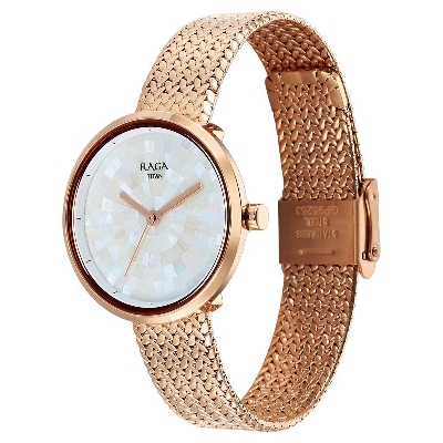 Picture of Titan Raga Memoirs Quartz Analog Mother Of Pearl Dial With Rose Gold Metal Strap Watch For Women