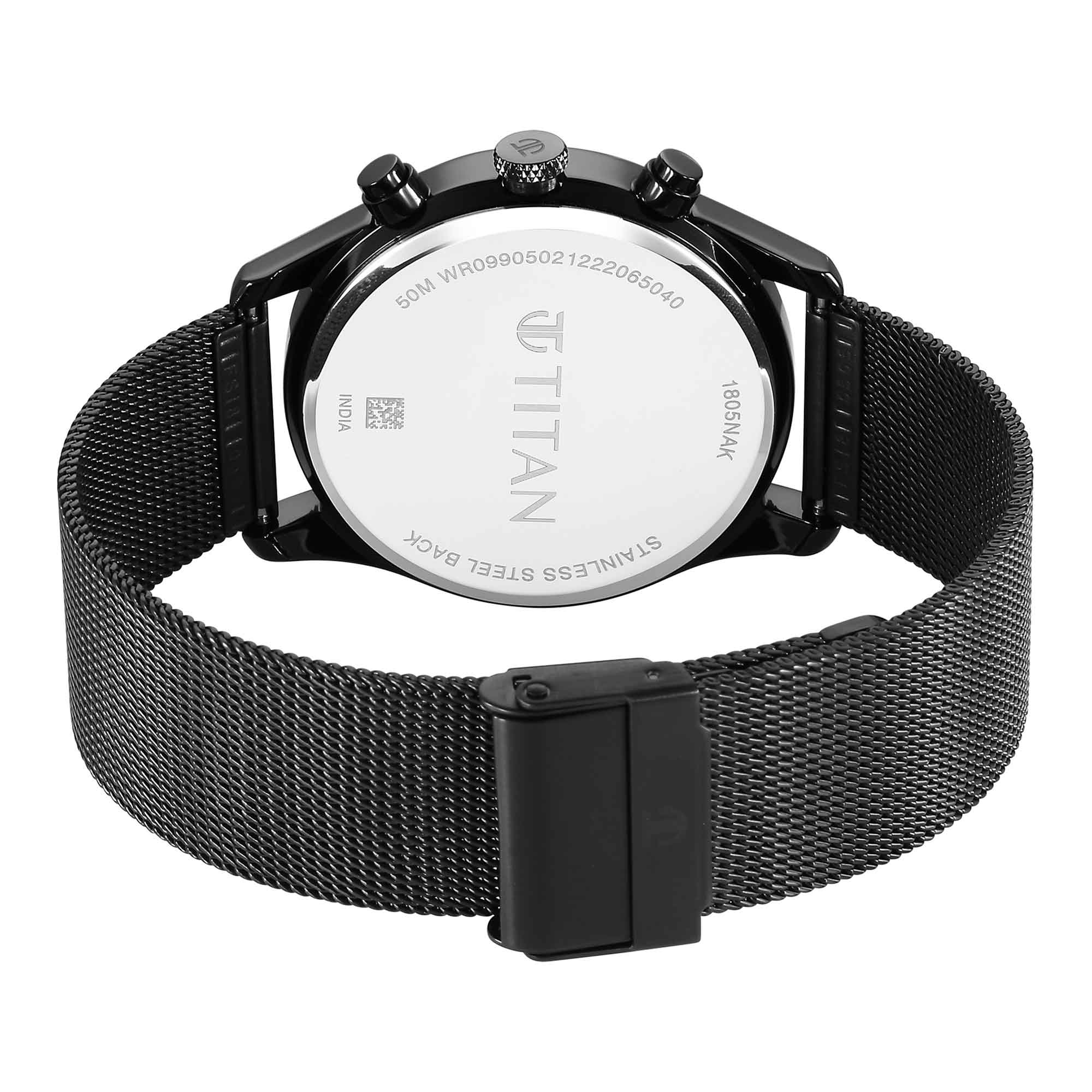 Picture of Titan Neo Black & Gold Quartz Analog with Day and Date Black Dial Stainless Steel Strap Watch for Men