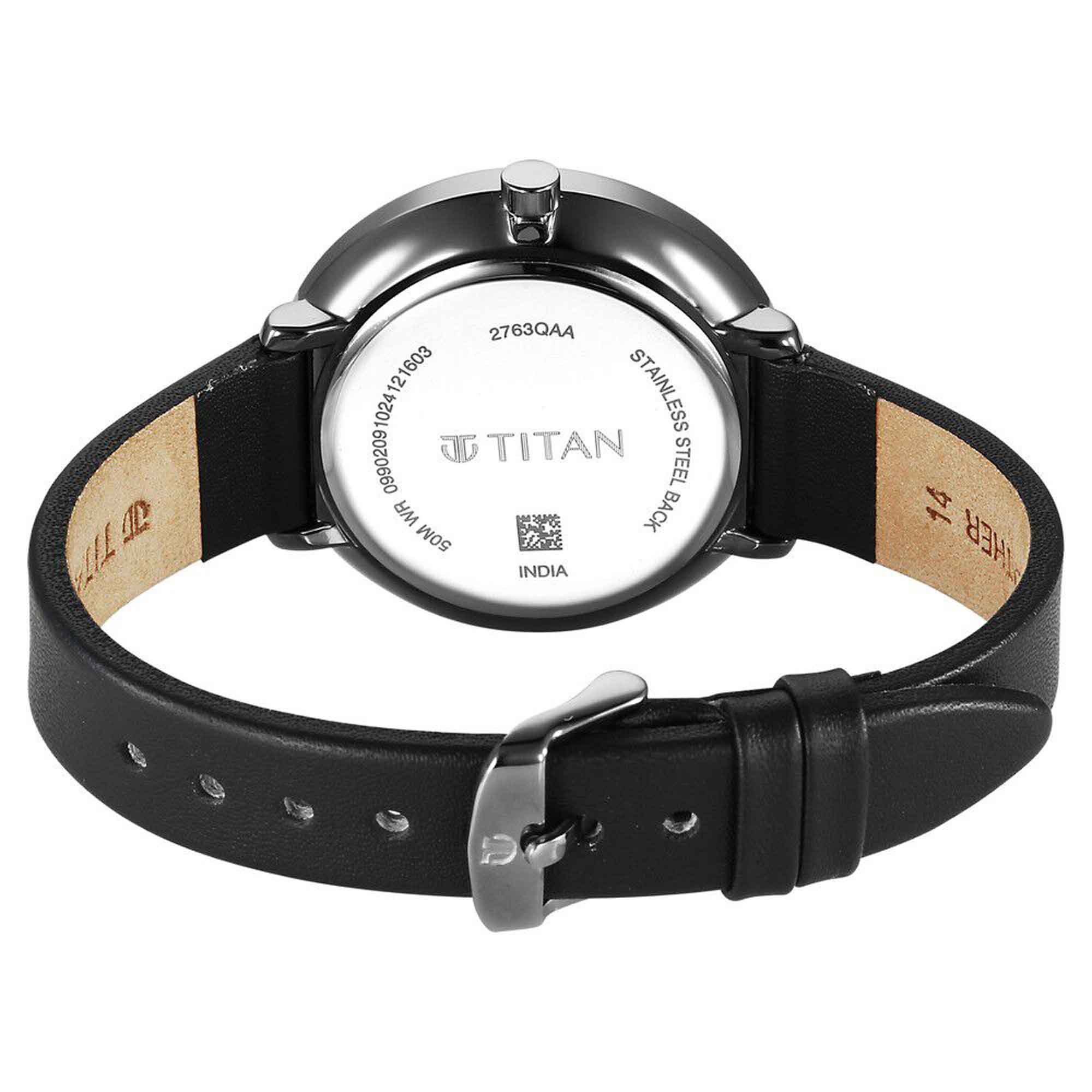Picture of Titan Neo Quartz Analog with Day and Date Black Dial Leather Strap Watch For Women
