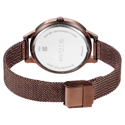 Picture of Titan Razzle Dazzle Quartz Analog Brown Dial Stainless Steel Mesh Strap Watch For Women