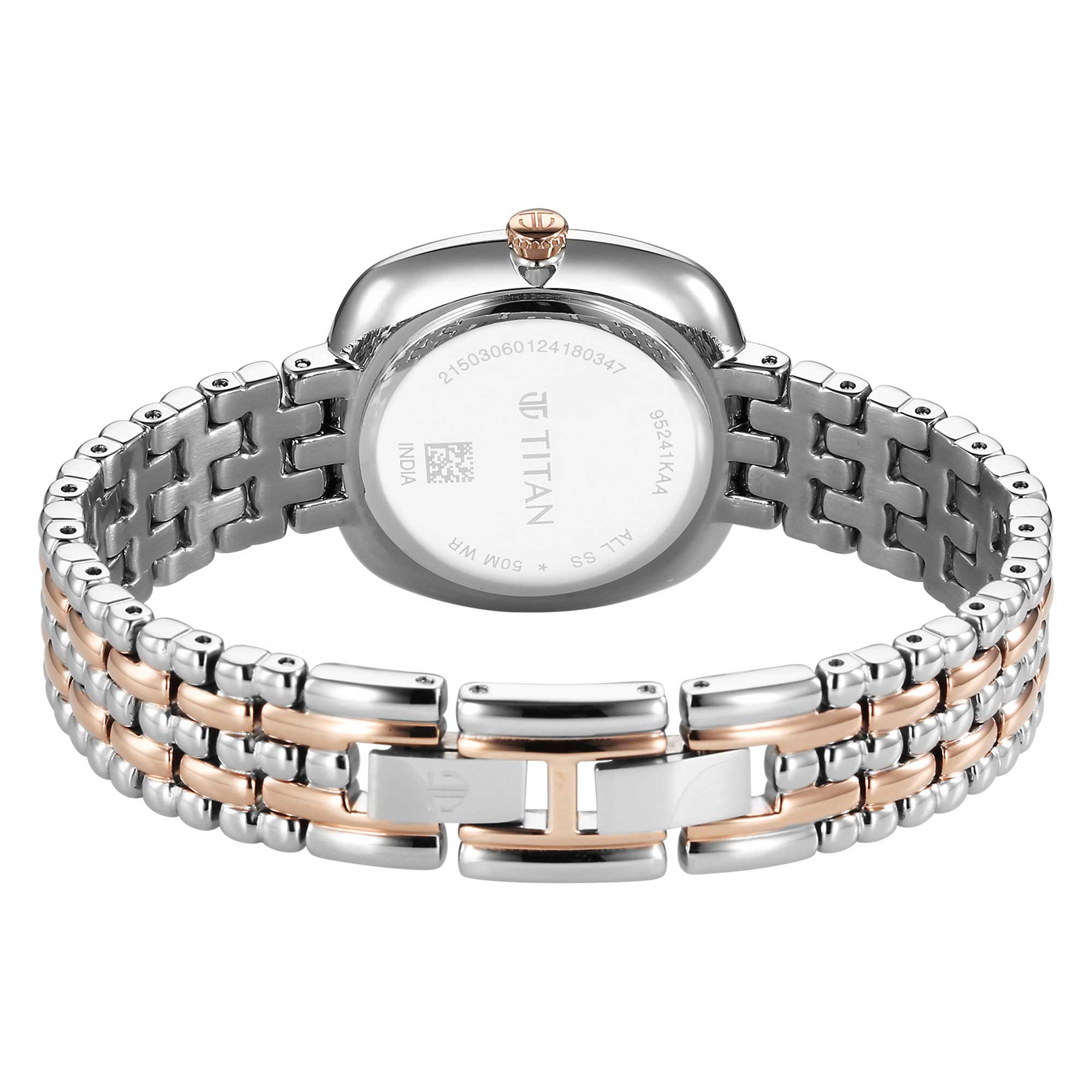 Picture of Titan Aura Quartz Analog White Mother Of Pearl Dial Rose Gold and Silver Stainless Steel Strap Watch for Women