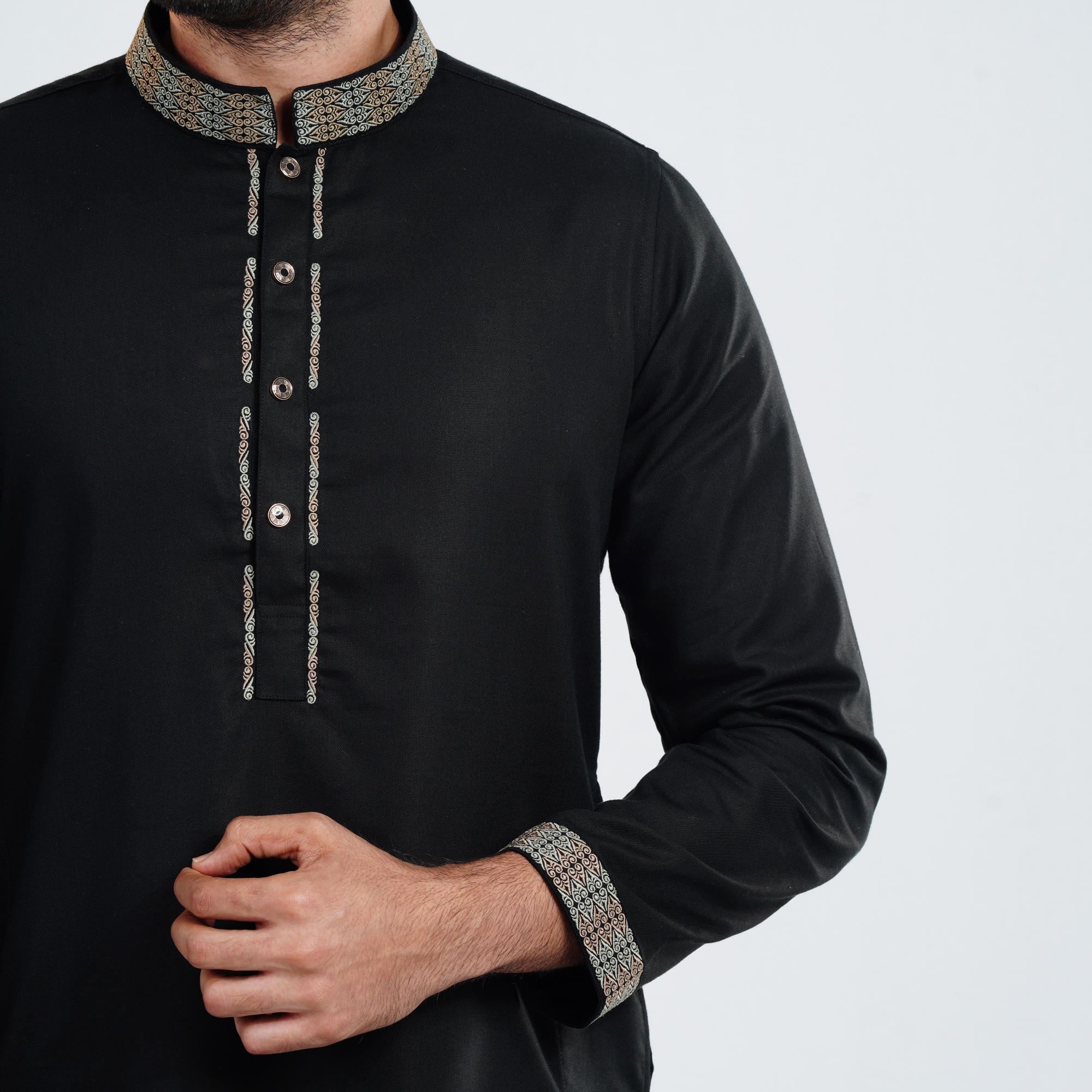 Picture of Black Cotton Flow Panjabi(Black)