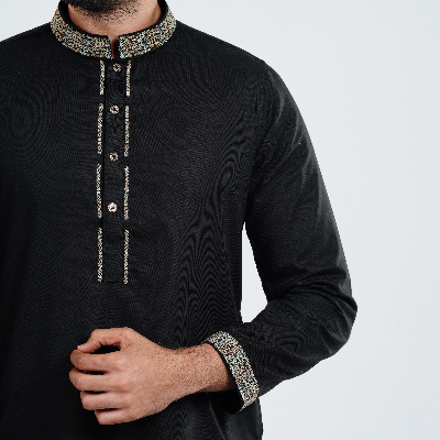 Picture of Black Cotton Flow Panjabi(Black)