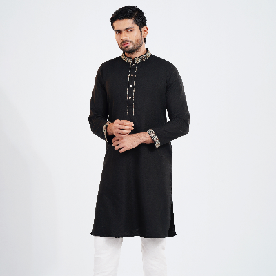 Picture of Black Cotton Flow Panjabi(Black)