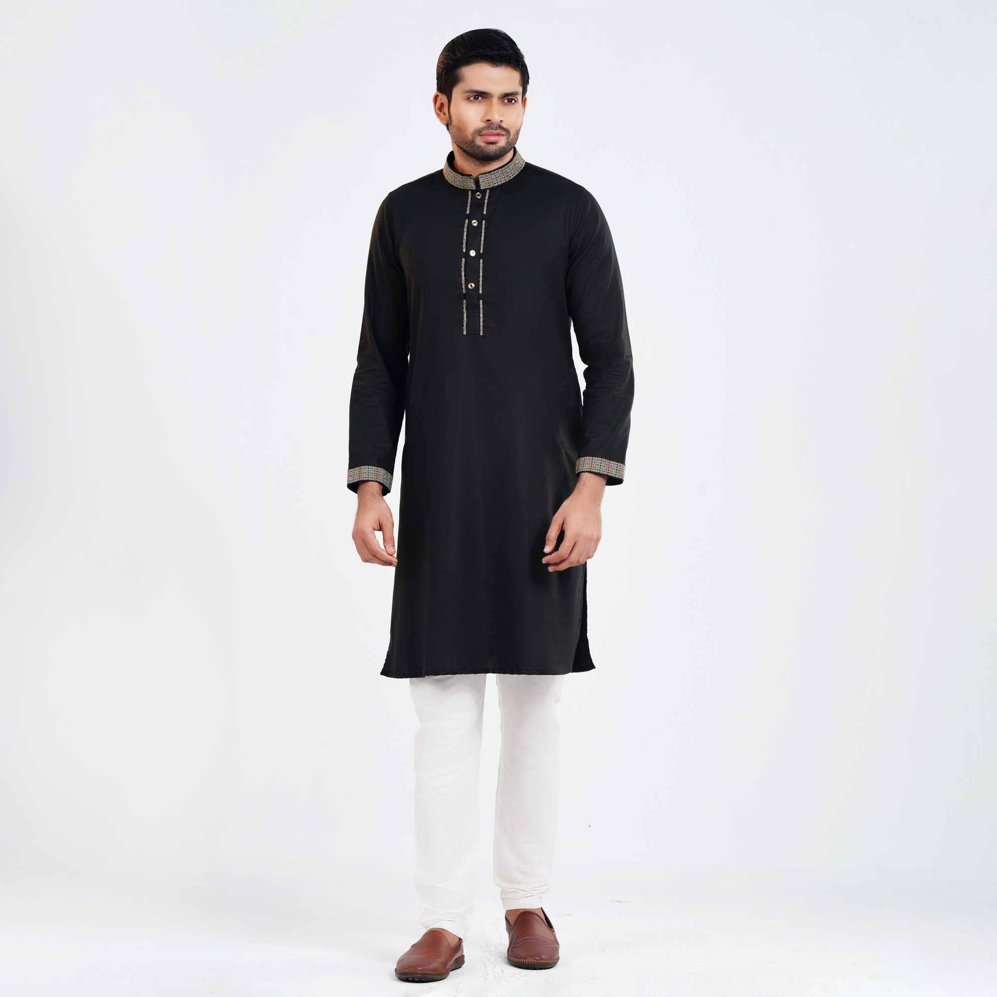 Picture of Black Cotton Flow Panjabi(Black)