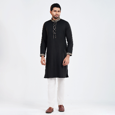 Picture of Black Cotton Flow Panjabi(Black)