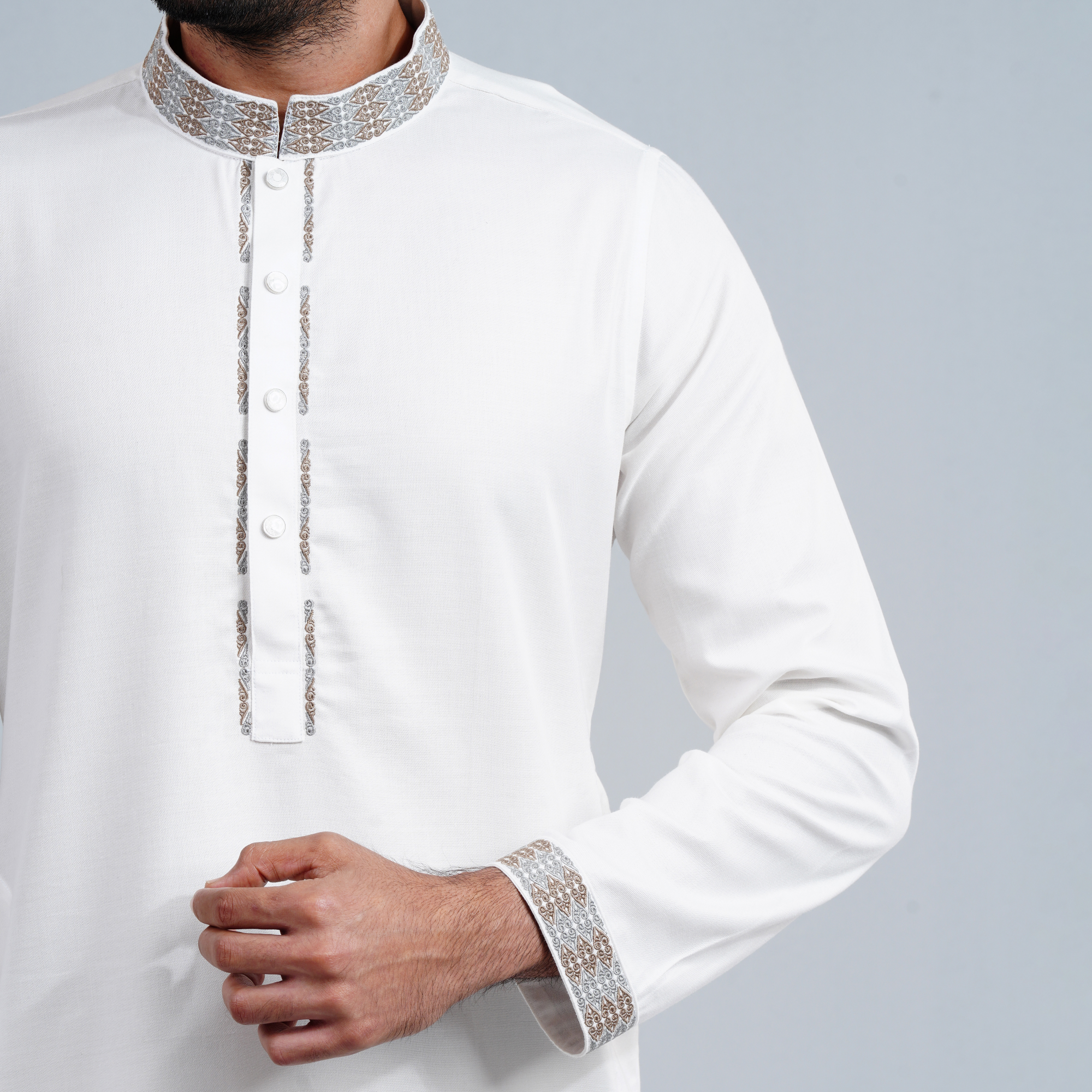 Picture of White Cotton Flow Panjabi(White)