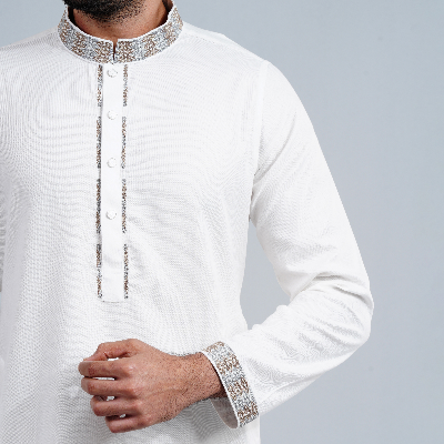 Picture of White Cotton Flow Panjabi(White)