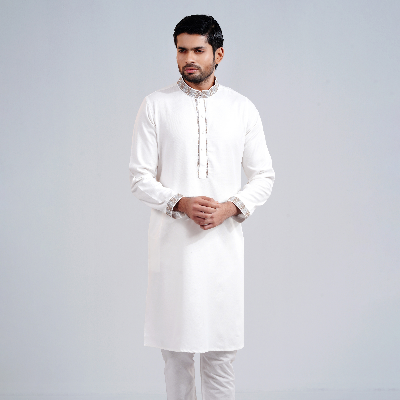 Picture of White Cotton Flow Panjabi(White)