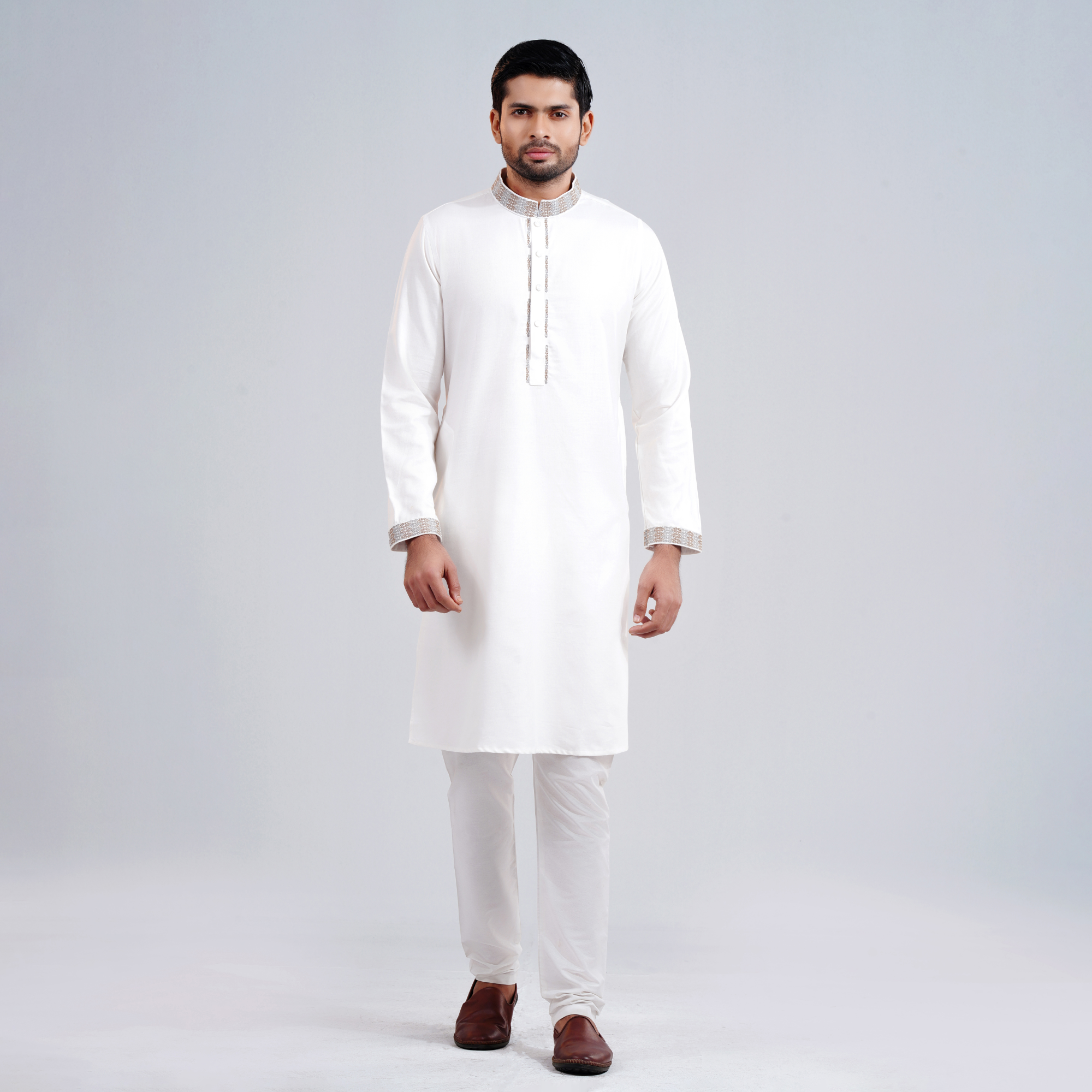 Picture of White Cotton Flow Panjabi(White)