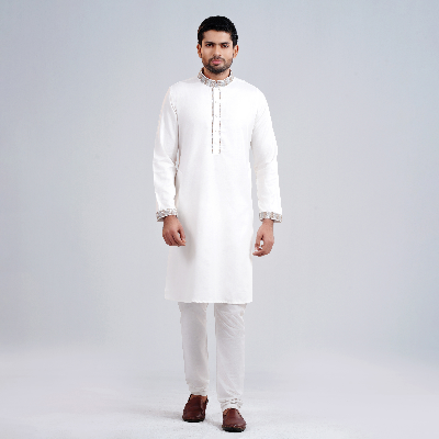 Picture of White Cotton Flow Panjabi(White)