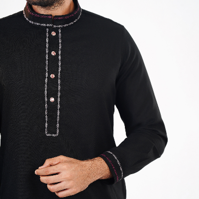 Picture of Black Cotton Flow Panjabi(Black)
