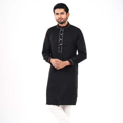 Picture of Black Cotton Flow Panjabi(Black)