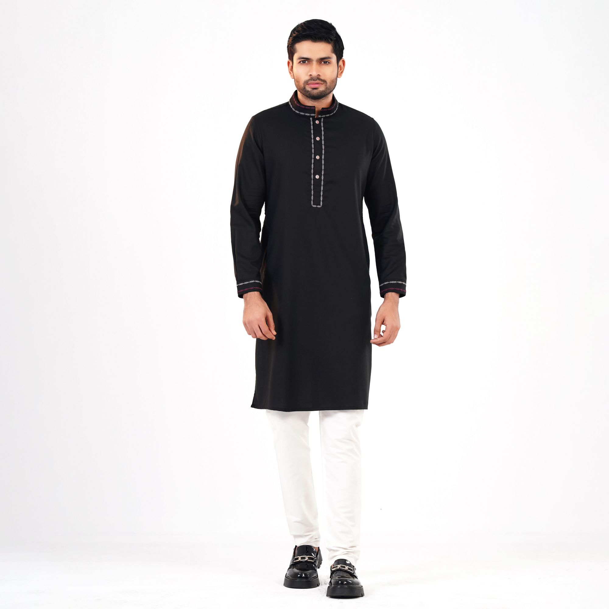 Picture of Black Cotton Flow Panjabi(Black)
