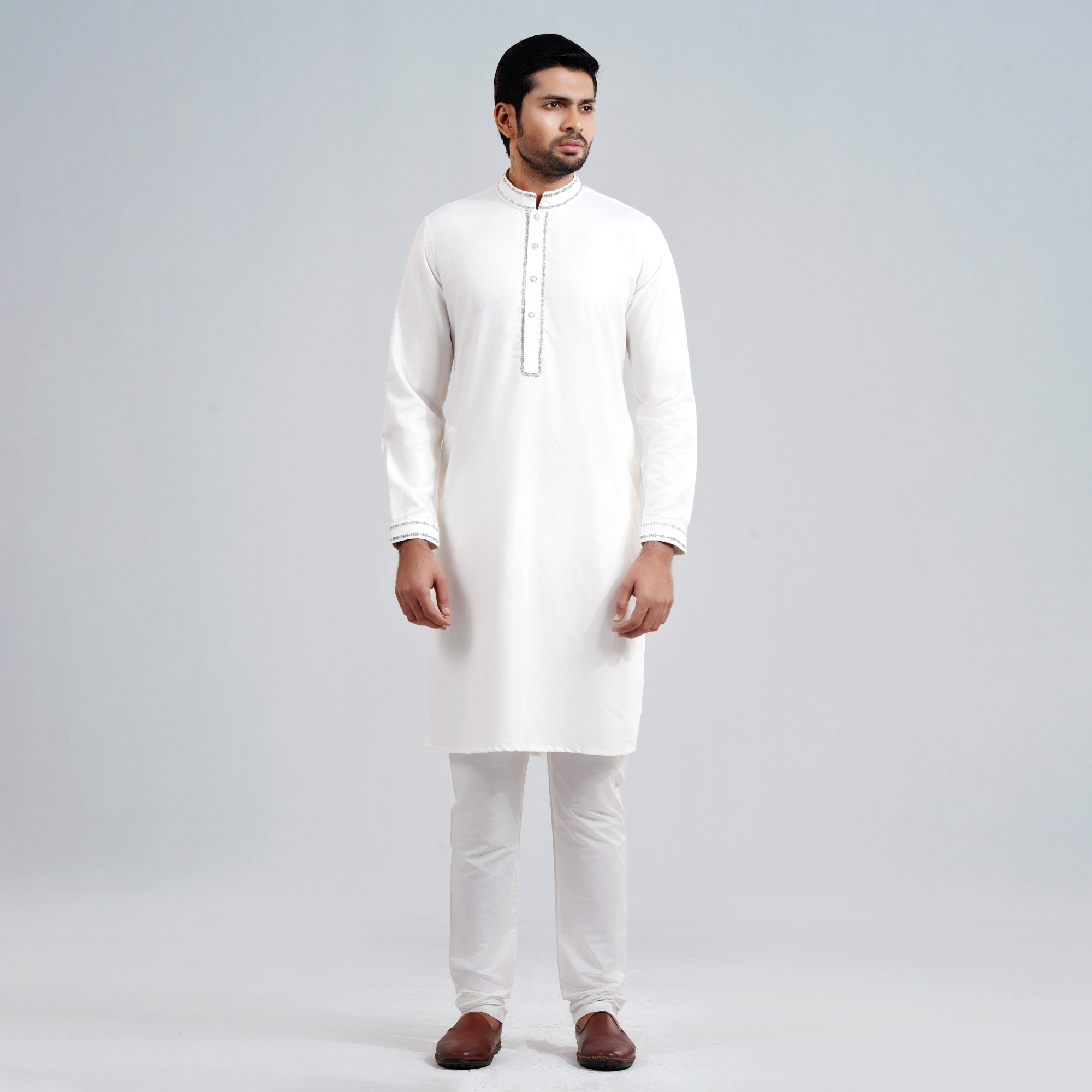 Picture of White Cotton Flow Panjabi(White)