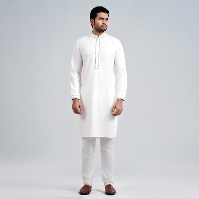 Picture of White Cotton Flow Panjabi(White)