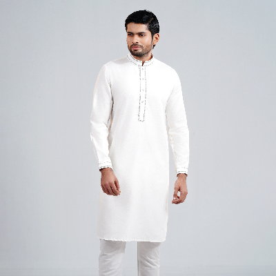 Picture of White Cotton Flow Panjabi(White)