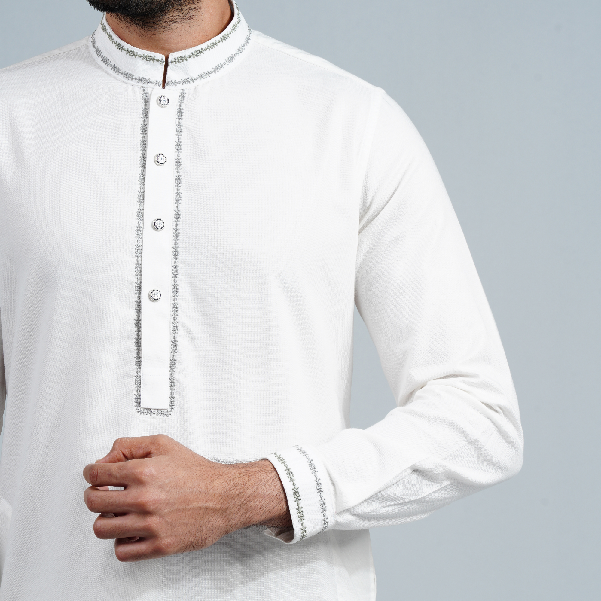 Picture of White Cotton Flow Panjabi(White)