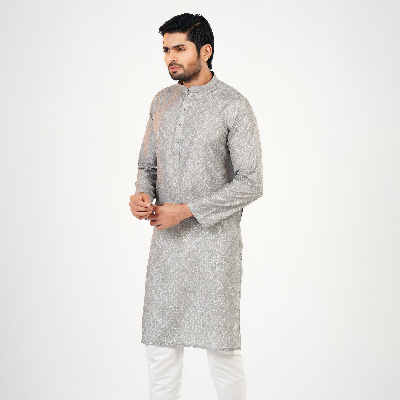 Picture of Olive grey Cotton Flow Panjabi(olive grey)