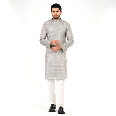 Picture of Olive grey Cotton Flow Panjabi(olive grey)