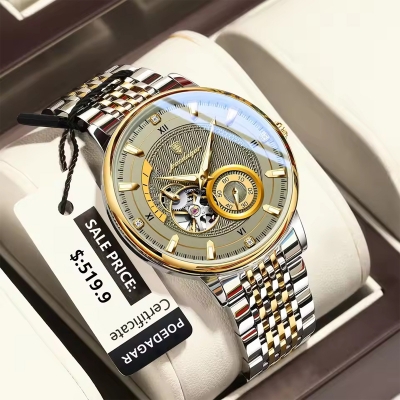 Picture of POEDAGAR 1416 Luxury Fashion Automatic Mechanical Stainless Steel Men’s Watch – Gold Grey