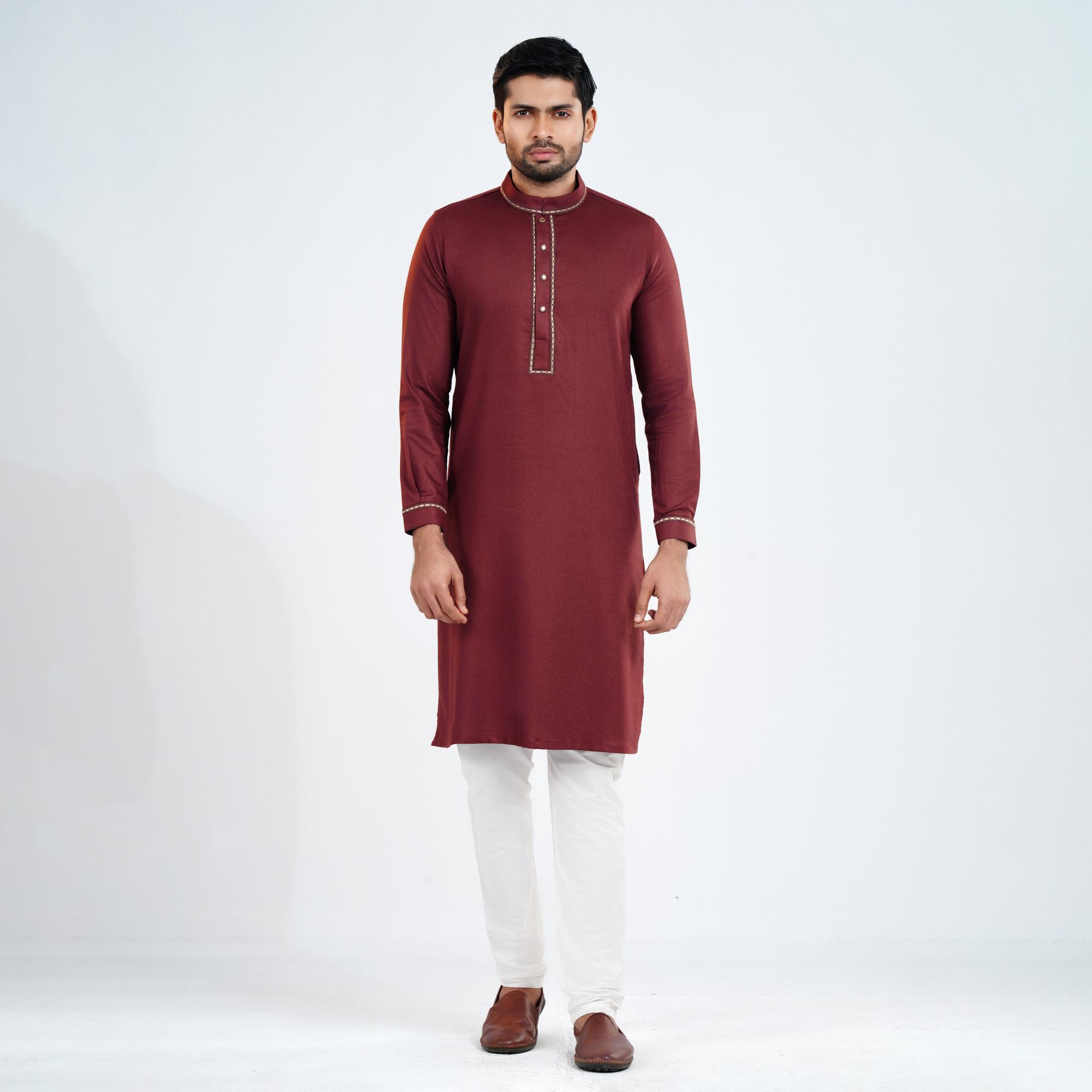 Picture of Maroon Cotton Flow Panjabi(Maroon)