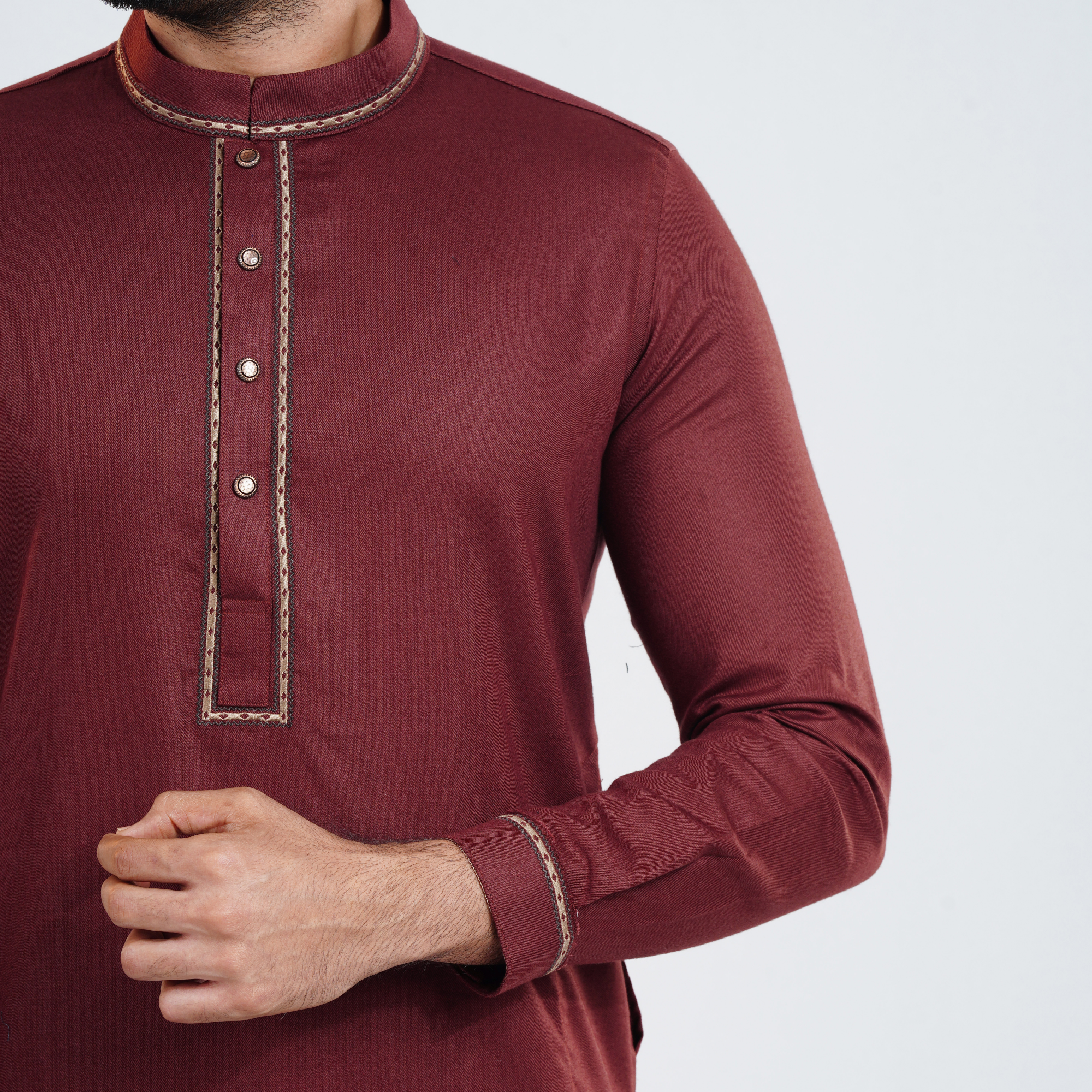 Picture of Maroon Cotton Flow Panjabi(Maroon)