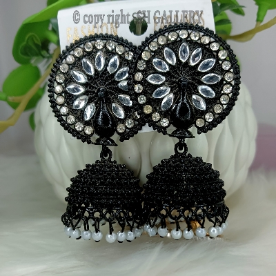 Picture of New Designer, Trendy Black Finishing Jhumka for Wedding, Latest Design Party Wear Jhumka Set. - Ear Ring