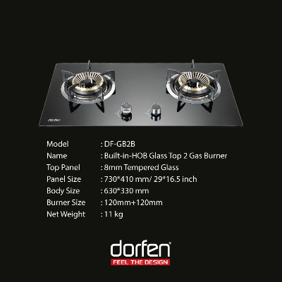 Picture of DORFEN Glass Gas Stove with 2-Burners - 29x16.5