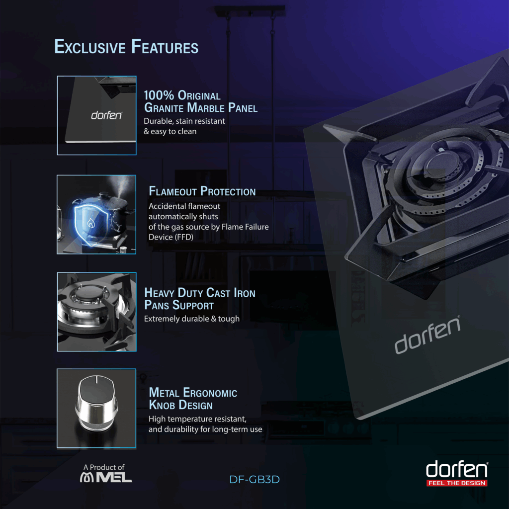 Picture of DORFEN Marble Gas Stove with 3-Burners - 30x18