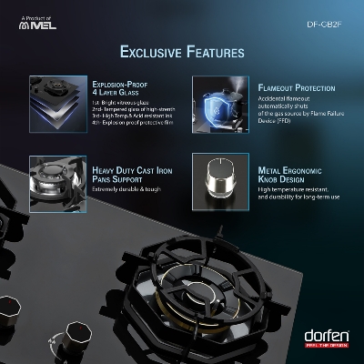 Picture of DORFEN Glass Gas Stove with 3-Burners - 30x18